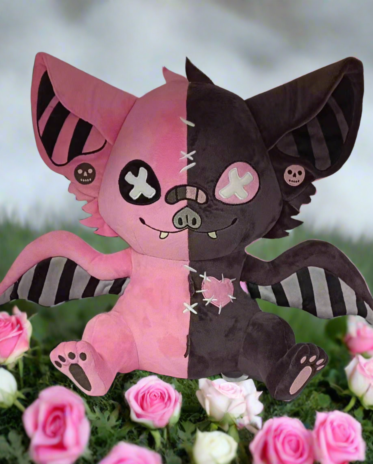 Rose Reaper Pastel Goth Bat Plushie -- PREORDER